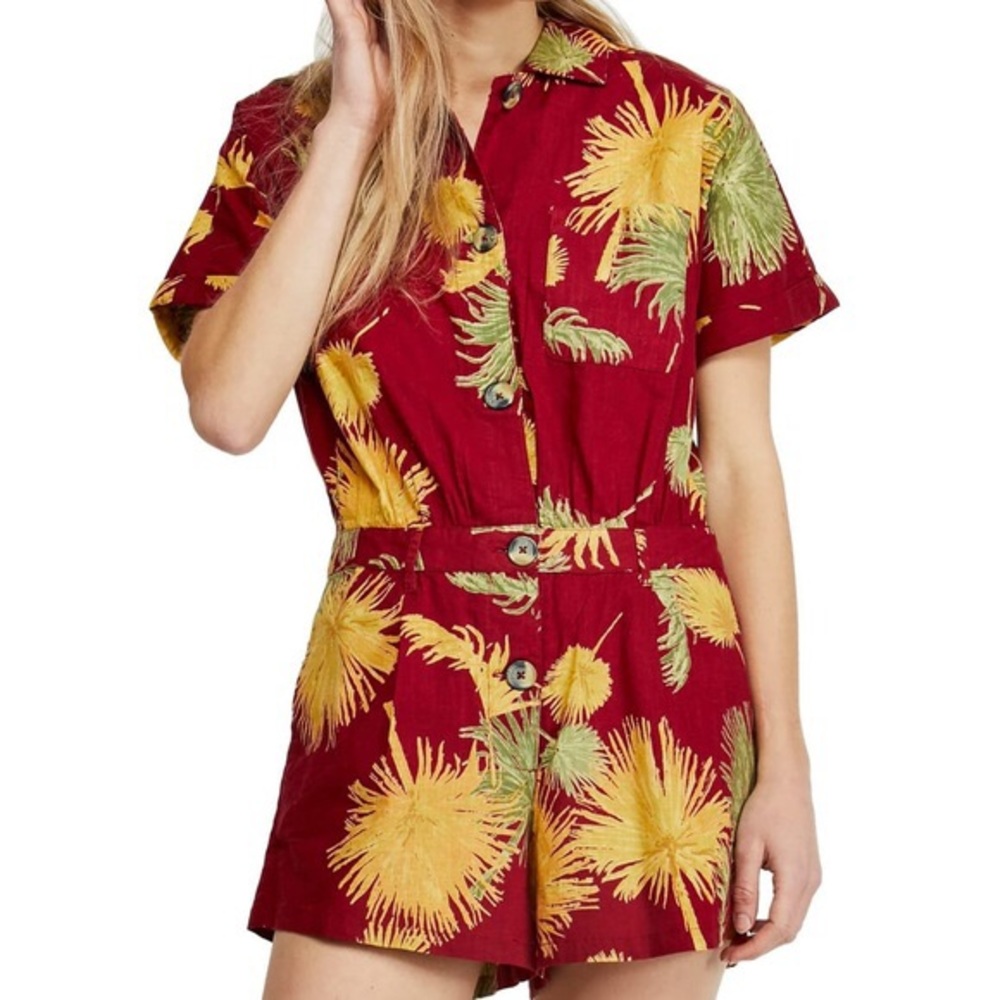 NWT Free People Palm Printed Button Down Romper